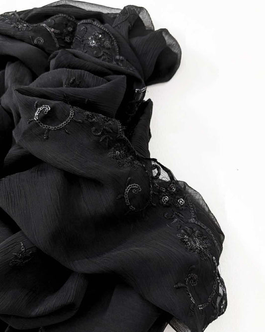 Chiffon Sequins dupatta - Black (Design 2)