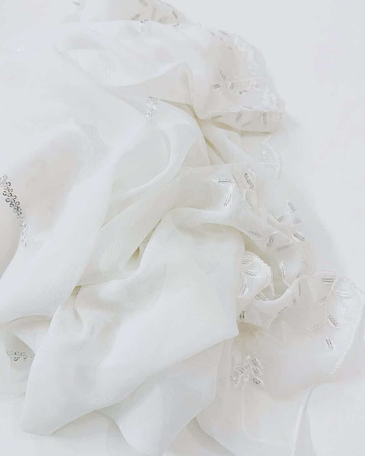 Chiffon Sequins dupatta - White (Design 1)