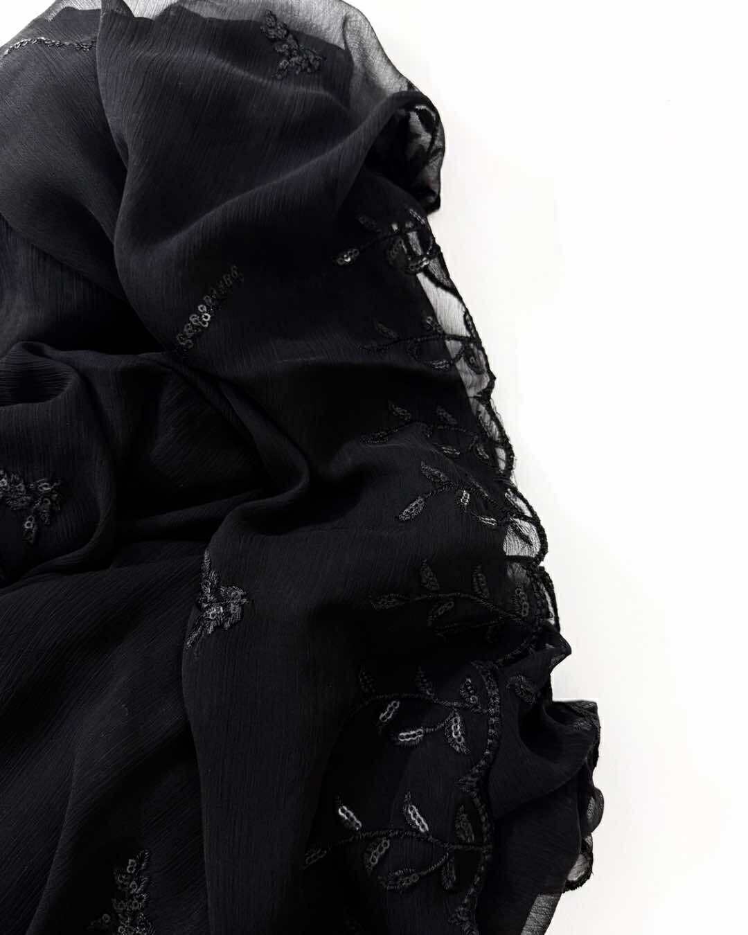 Chiffon Sequins dupatta - Black (Design 1)