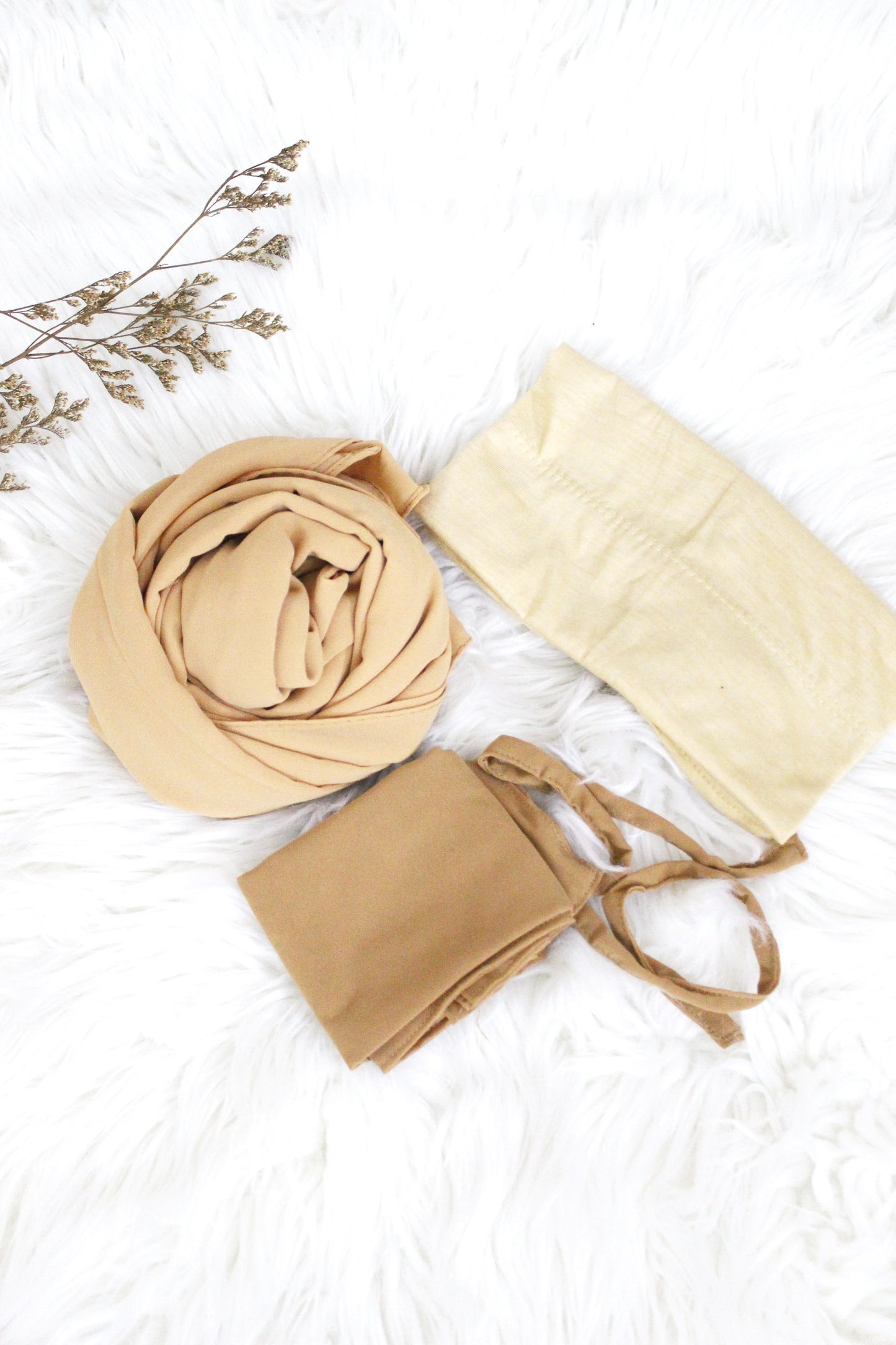 Hijab + Niqab + Cap set - Camel