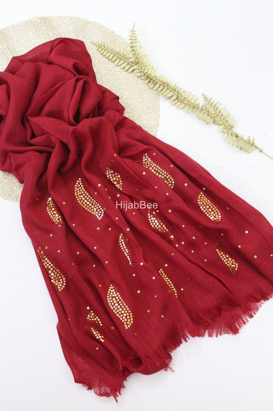 SEQUINS LEAF - MAROON