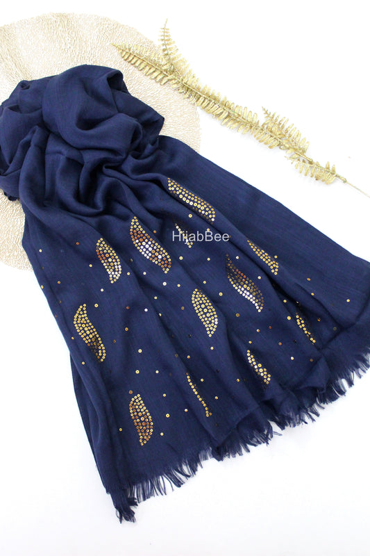 SEQUINS LEAF - NAVY BLUE