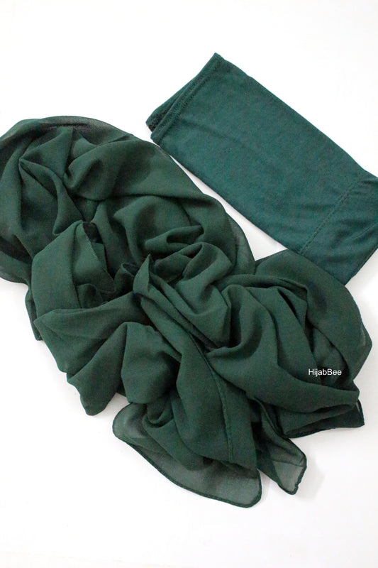 Hijab + Cap set - Bottle green