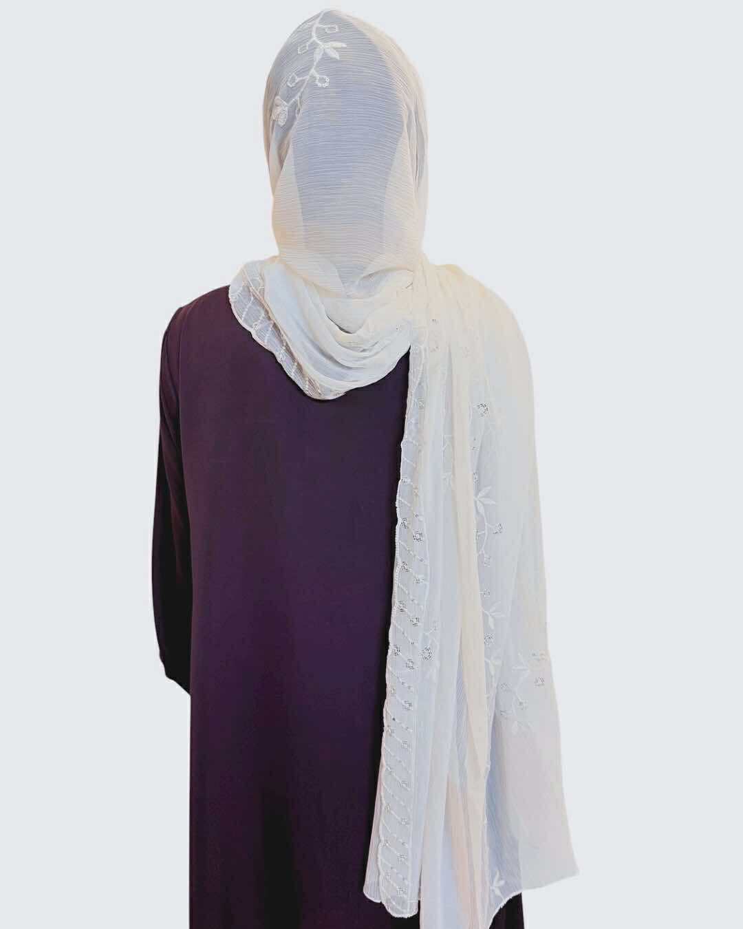 Chiffon Sequins dupatta - White (Design 2)