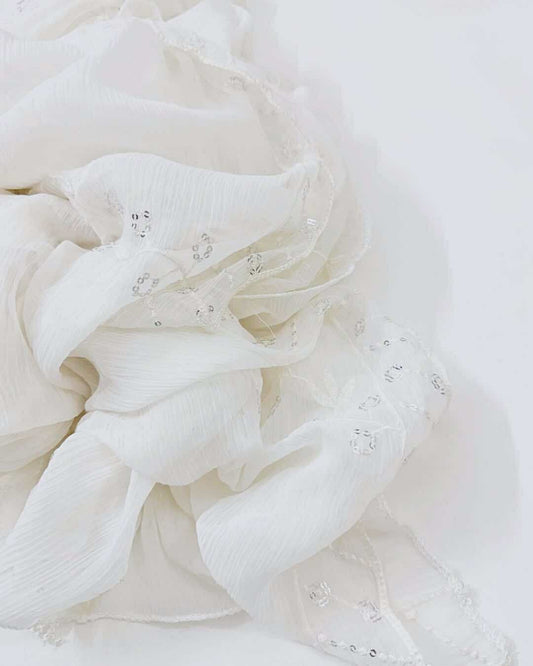 Chiffon Sequins dupatta - White (Design 2)